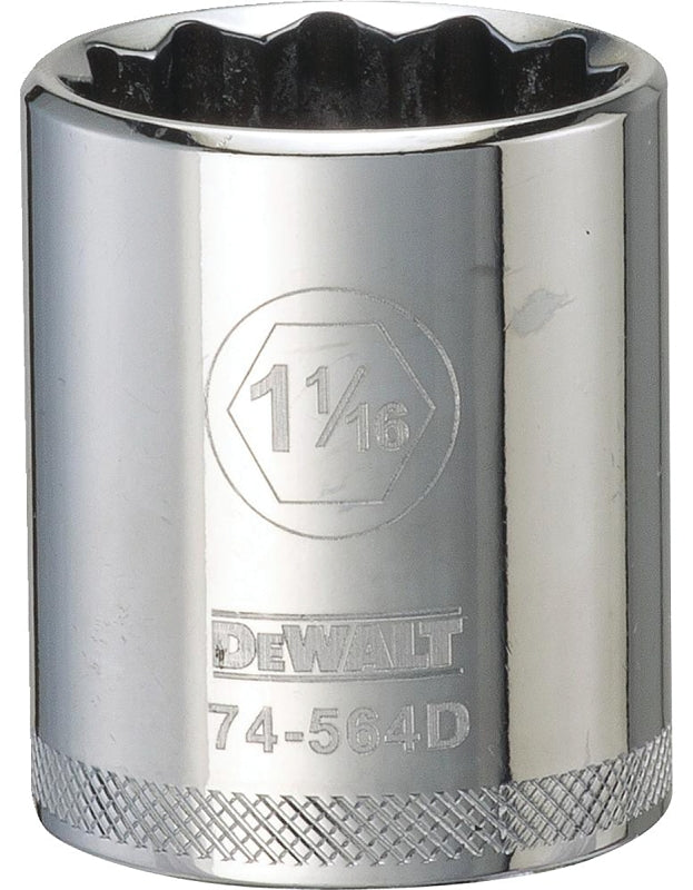 DeWALT DWMT74564OSP Drive Socket, 1-1/16 in Socket, 1/2 in Drive, 12-Point, Vanadium Steel, Polished Chrome