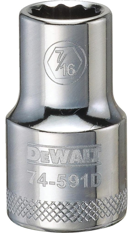 DeWALT DWMT74591OSP Drive Socket, 7/16 in Socket, 1/2 in Drive, 12-Point, Steel, Polished Chrome Vanadium