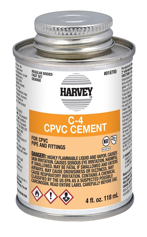 Harvey 018700-24 Solvent Cement, 4 oz Can, Liquid, Orange