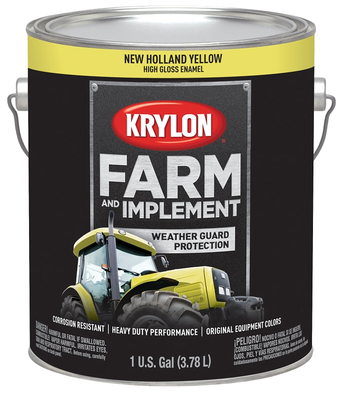 Krylon K01975000 Farm Equipment Paint, High-Gloss Sheen, New Holland Yellow, 1 gal, 50 to 200 sq-ft/gal Coverage Area