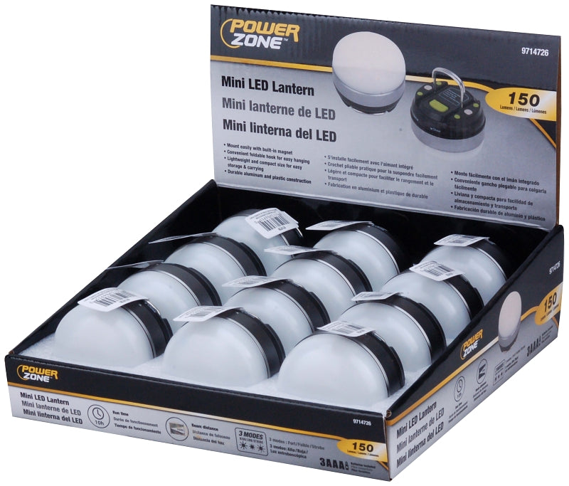 PowerZone 12409 Mini LED Lantern, LED Lamp, White Light, ABS/PVC, White with Grey & Black