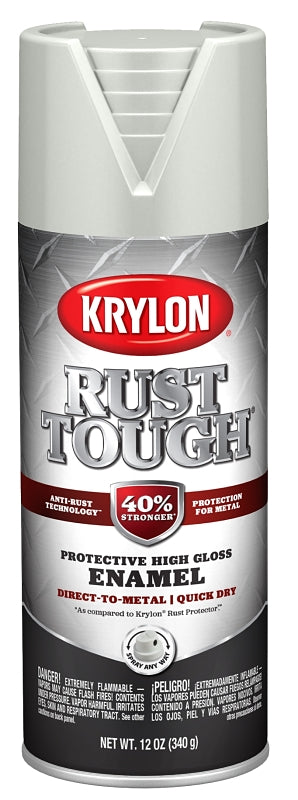 Krylon Rust Tough K09261008 Enamel Spray Paint, Gloss, Light Gray, 12 oz, Can