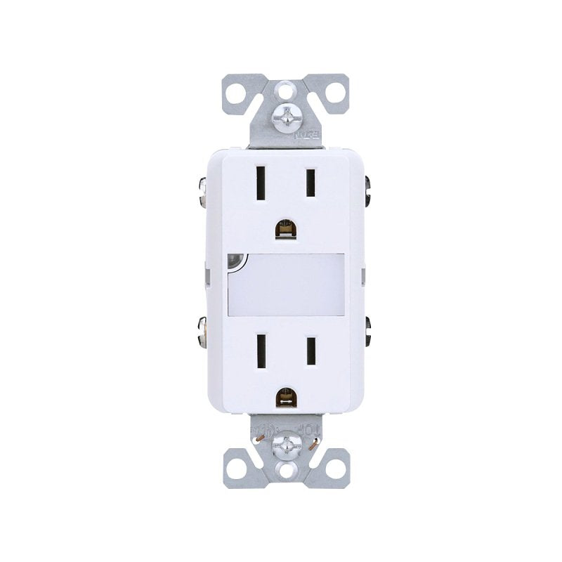 Eaton TR7734W-KB-L Duplex Outlet, 2 -Pole, 15 A, 125 V, Back, Side Wiring, NEMA: 5-15R, White