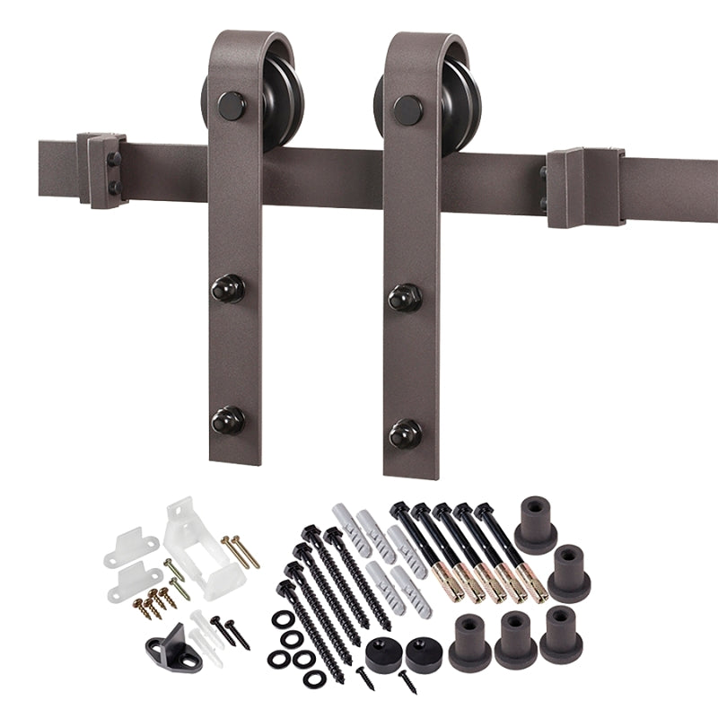 Renin BD102K-07800-BR Bent Strap Barn Door Hardware Kit, 78-3/4 in L Track, Steel, Bronze, Wall, For: Barn Door