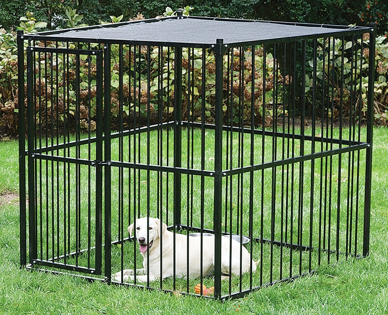 Stephens Pipe & Steel RSHBK11-13659 Dog Kennel with Sunblock Top, 5 ft OAL, 5 ft OAW, 5 ft OAH, Steel, Black
