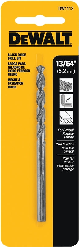 DeWALT DW1113 Jobber Drill Bit, 13/64 in Dia, 3-5/8 in OAL, Parabolic Flute, 13/64 in Dia Shank, Round Shank