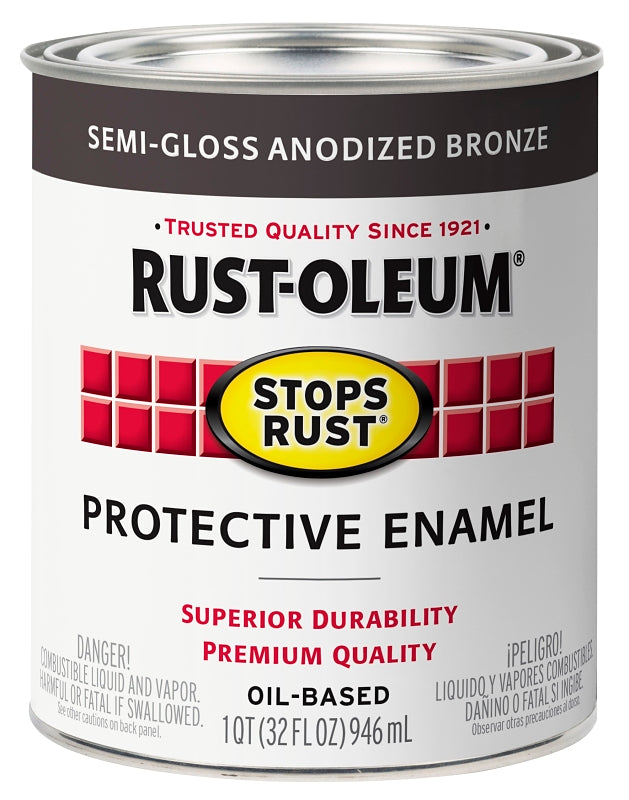 Rust-Oleum 353585 Rust Preventative Paint, Oil, Semi-Gloss, Anodized Bronze, 1 qt, 80 to 175 sq-ft Coverage Area