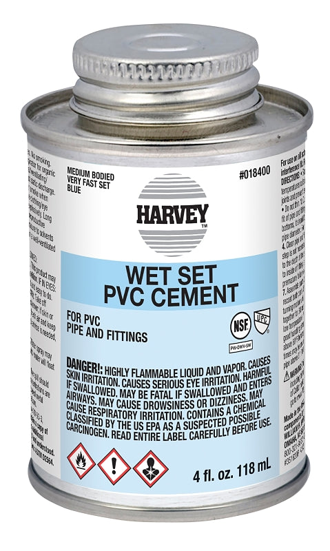 Harvey 18400-24 Solvent Cement, 4 oz Can, Liquid, Blue