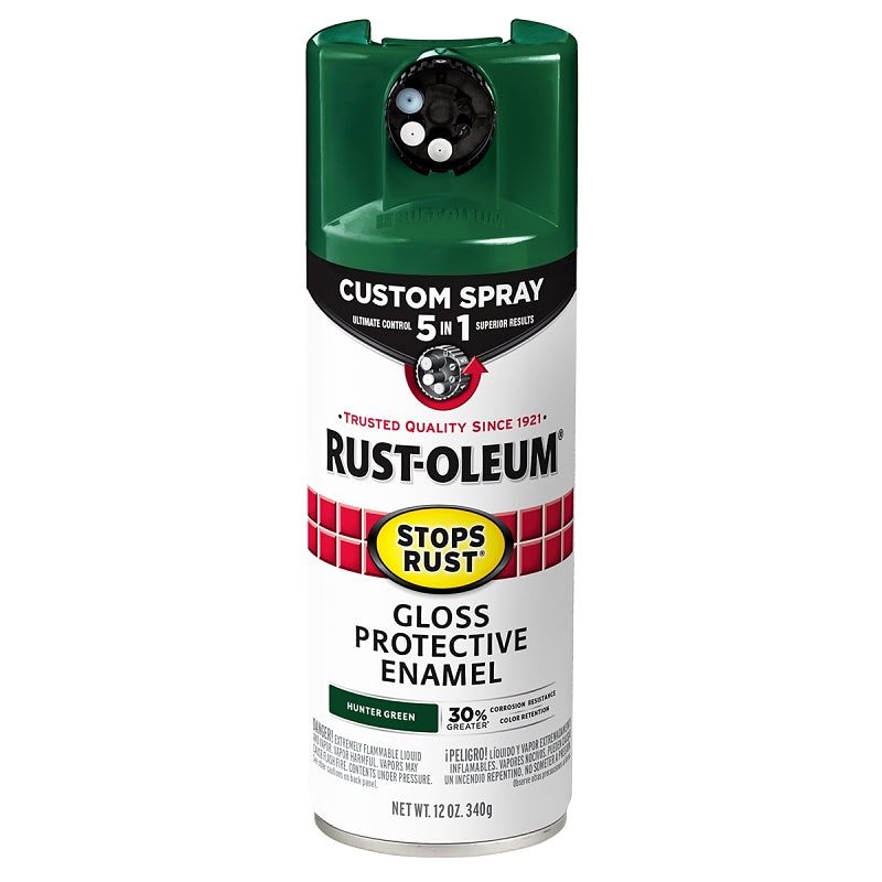 Rust-Oleum 376891 5-In-1 Enamel Paint, Gloss, Hunter Green, 12 oz, Aerosol Can