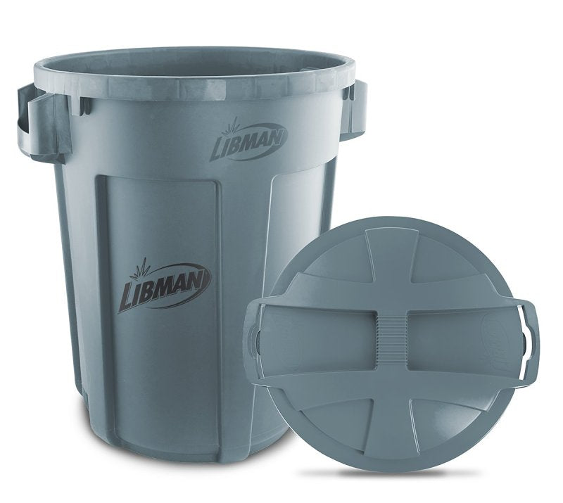 Libman 1464 Trash Can, 32 gal Capacity, Polyethylene, Gray, Snap-On Rounded Closure