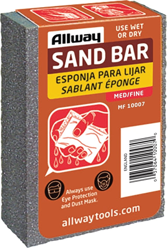 Allway Tools MF Sand Bar, 4 in L, 2-1/2 in W, Fine, Medium, Aluminum Oxide Abrasive