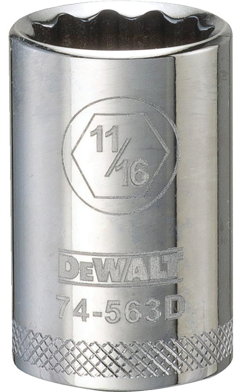 DeWALT DWMT74563OSP Drive Socket, 11/16 in Socket, 1/2 in Drive, 12-Point, Vanadium Steel, Polished Chrome