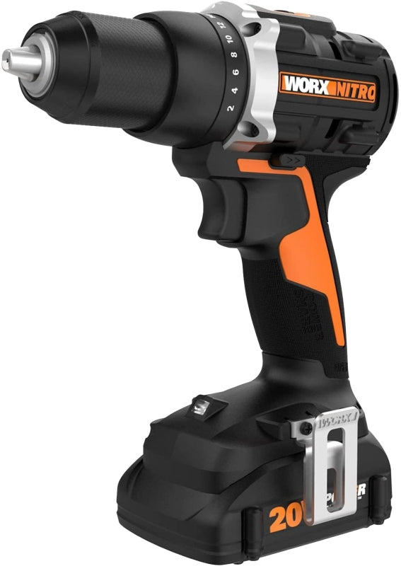 Worx Nitro Series WX102L Cordless Drill/Driver, Battery Included, 20 V, 2 Ah, 1/2 in Chuck, Ratcheting Chuck