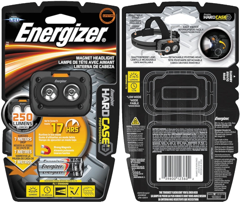 Energizer HCHDM32E Headlight, AAA Battery, Alkaline Battery, LED Lamp, 200 Lumens, 60 m Beam Distance, 3.5 hr Run Time