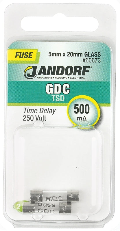Jandorf 60673 Time Delay Fuse, 500 mA, 250 V, 35 A Interrupt, Glass Body