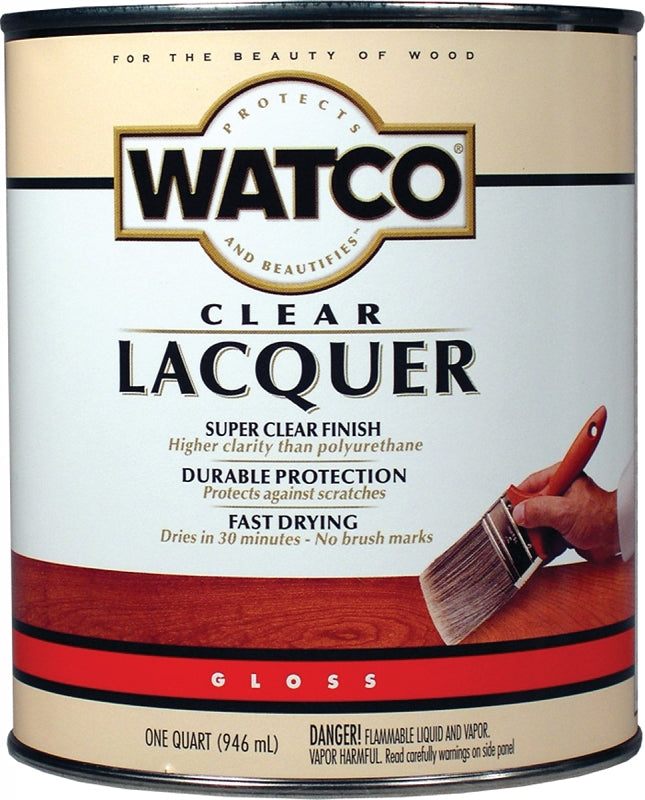 WATCO 63041 Lacquer Clear Wood Finish, Gloss, Liquid, Clear, 1 qt, Can
