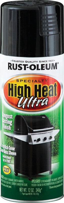 Rust-Oleum 241169 High Heat Spray Paint, Semi-Gloss, Black, 12 oz, Can, Oil