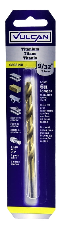 Vulcan Jobber Drill Bit, 9/32 in Dia, 4-1/4 in OAL, 3-Flat Shank