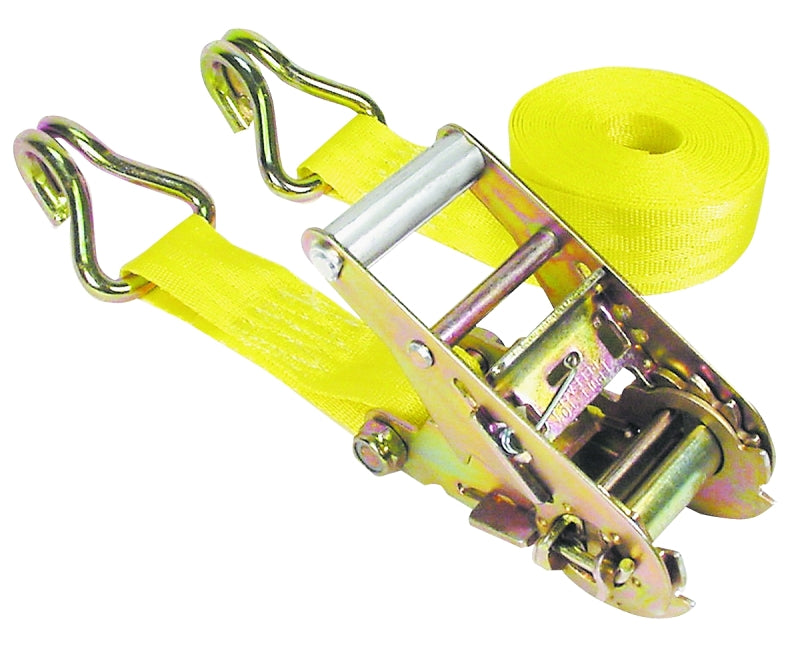 Keeper 89519 Tie-Down, 1-3/4 in W, 15 ft L, Yellow, 1666 lb Working Load, Double J-Hook End