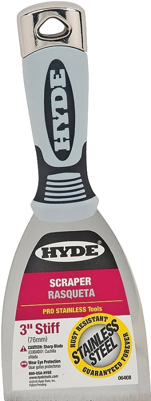 Hyde 06408 Scraper, 3 in W Blade, 1-Edge Blade, Stainless Steel Blade, Plastic/Wood Handle, Soft Grip Handle