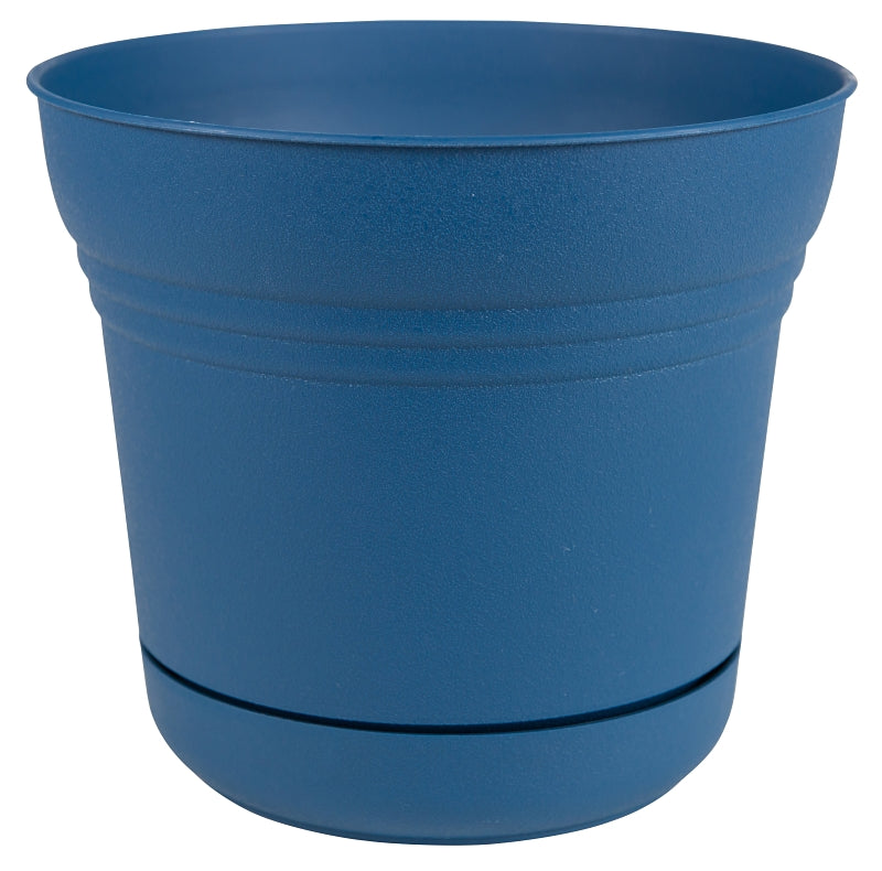 Bloem SP1433 Planter, 14 in Dia, 12.8 in H, 14-1/2 in W, Saturn Design, Classic Blue, Matte