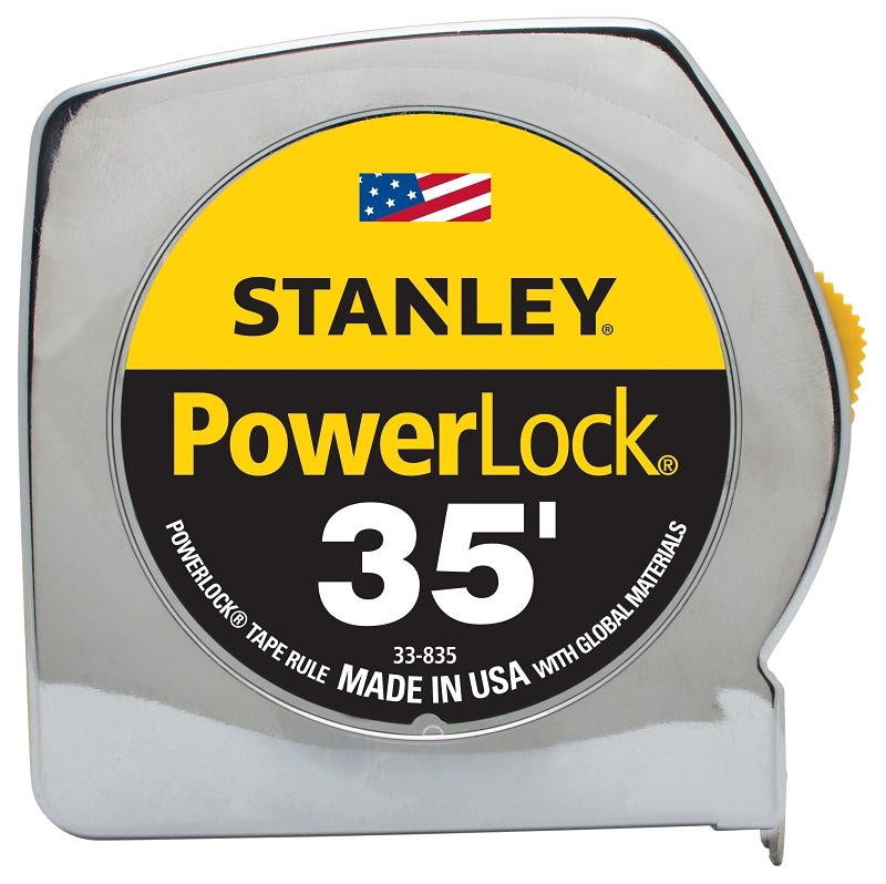 Stanley 33-835 Measuring Tape, 35 ft L Blade, 1 in W Blade, Steel Blade, ABS Case, Chrome Case