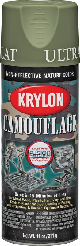 Krylon K04296077 Camouflage Spray Paint, Ultra Flat, Woodland Light Green, 12 oz, Can