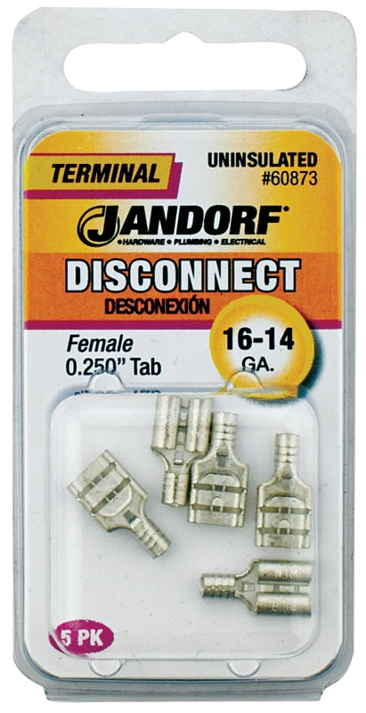 Jandorf 60873 Disconnect Terminal, 16 to 14 AWG Wire, Copper Contact, 5/PK