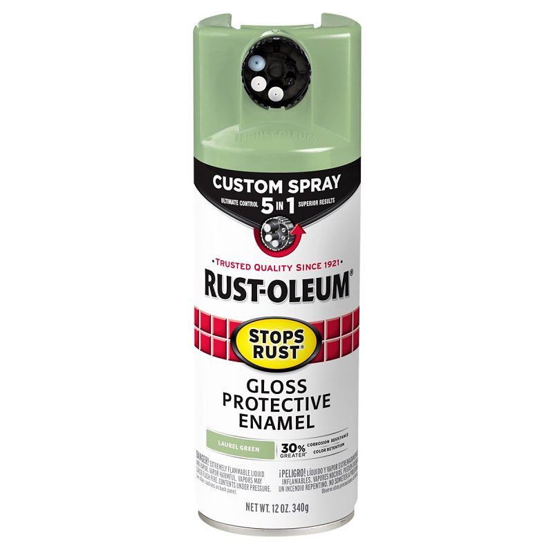 Stops Rust 384753 5-In-1 Enamel Paint, Gloss, Laurel Green, 12 oz, Aerosol Can