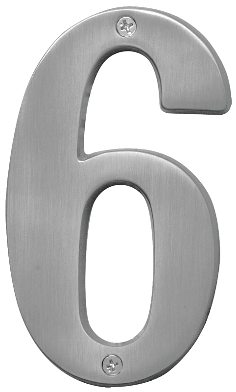 Hy-Ko Prestige Series BR-51SN/6 House Number, Character: 6, 5 in H Character, Nickel Character, Solid Brass