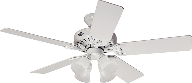 Hunter 53062/20181 Ceiling Fan, 5-Blade, Bleached Oak/White Blade, 52 in Sweep, 3-Speed, With Lights: Yes