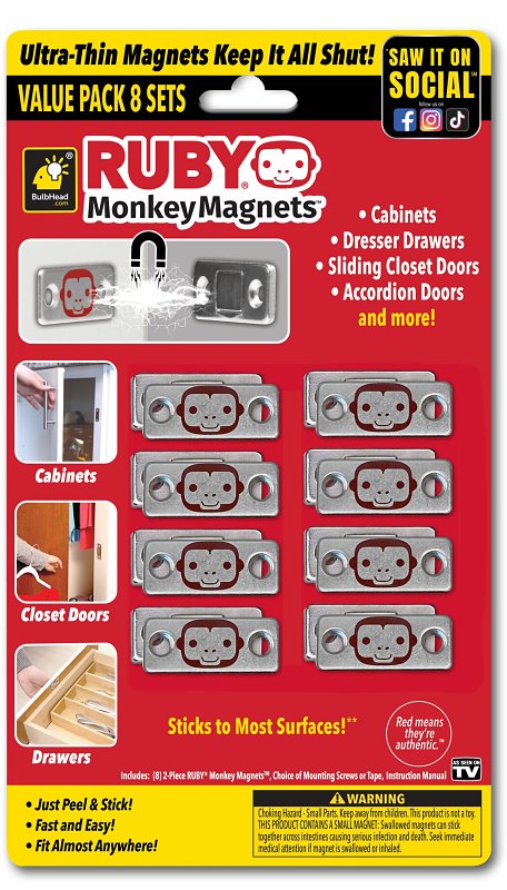 TELEBrands Ruby 16562-8 Monkey Magnet, Iron, Red/Silver