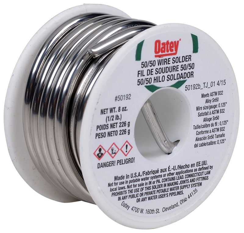 Oatey 50192 Leaded Solder, 1/2 lb, Solid, Silver, 361 to 421 deg F Melting Point