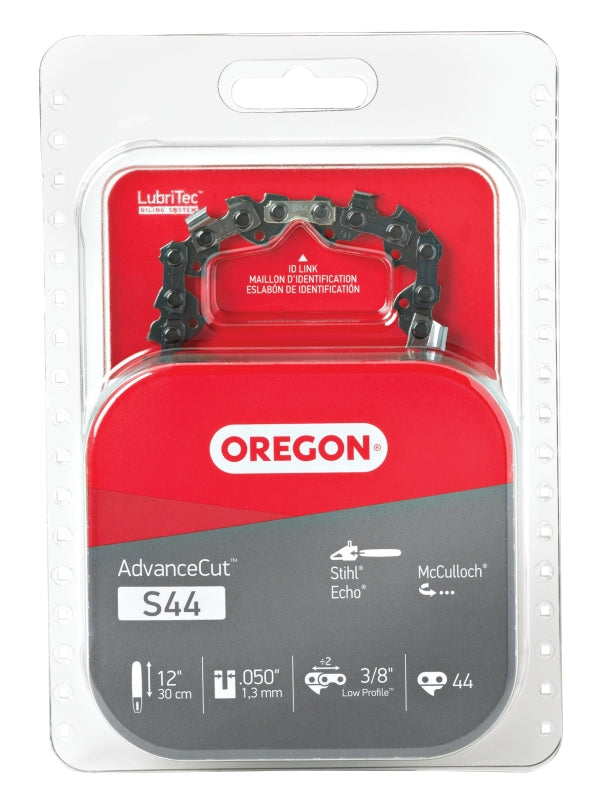 Oregon S44 Chainsaw Chain, 12 in L Bar, 0.05 Gauge, 3/8 in TPI/Pitch, 44-Link