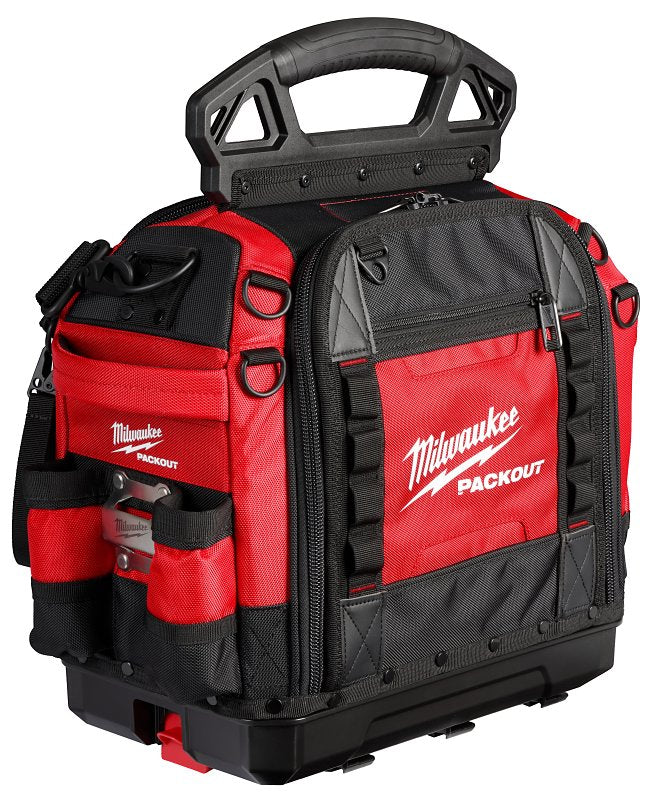 Milwaukee PACKOUT 48-22-8316 Structured Tool Bag, 10 in W, 18 in D, 19-3/4 in H, 65 -Pocket, Polyester, Red