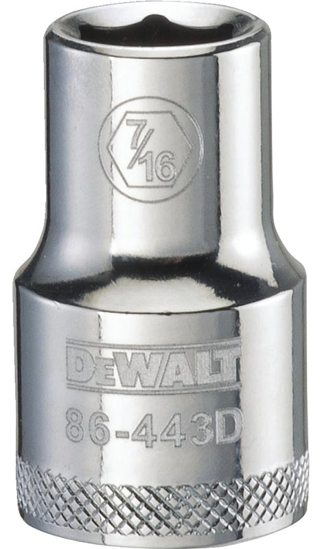 DeWALT DWMT86443OSP Drive Socket, 7/16 in Socket, 1/2 in Drive, 6-Point, Steel, Polished Chrome Vanadium