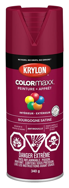 Krylon 455600007 Enamel Spray Paint, Satin, Burgundy, 12 oz, Can