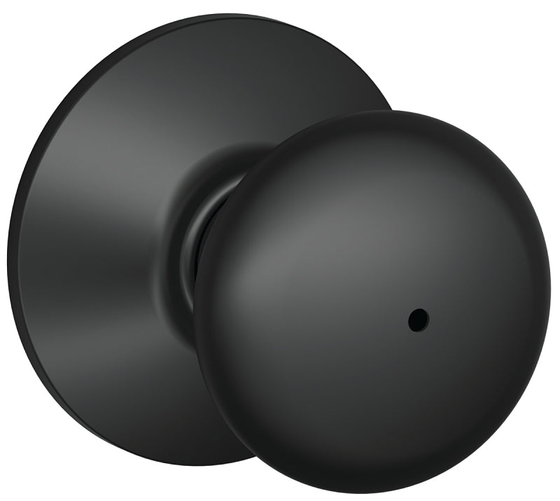Schlage Plymouth Series F40 PLY 622 Privacy Lockset, Round Design, Knob Handle, Matte Black, Metal, Interior Locking