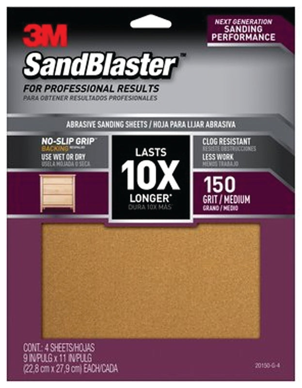 3M SandBlaster Series 20150-G-4 Sandpaper, 11 in L, 9 in W, 150 Grit, Medium, Aluminum Oxide Abrasive