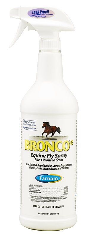 Farnam Bronco 100502328 Fly Spray, Liquid, Clear, Citronella, 32 oz Bottle