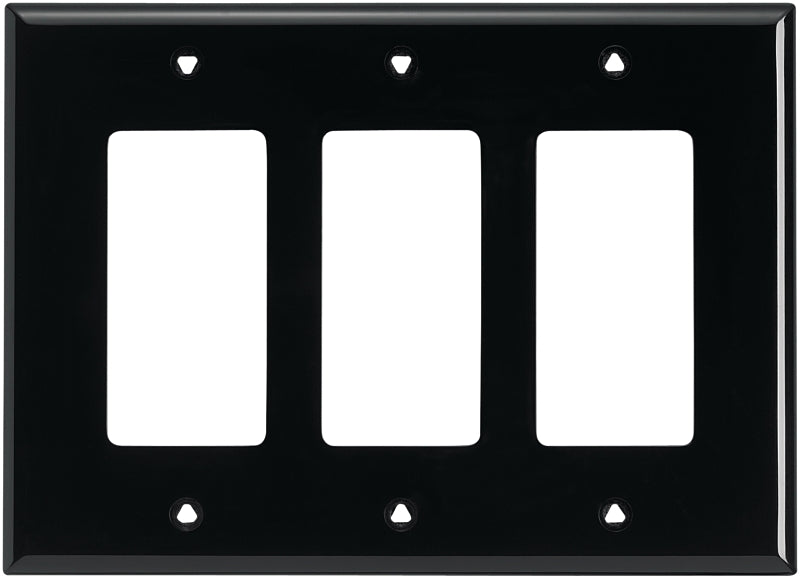 Eaton Wiring Devices PJ263BK Wallplate, 4.87 in L, 6-3/4 in W, 3 -Gang, Polycarbonate, Black