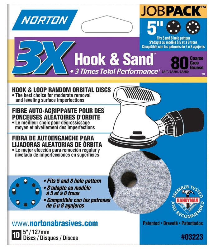 Norton 03223 Sanding Disc, 5 in Dia, 11/16 in Arbor, Coated, P80 Grit, Coarse, Alumina Ceramic Abrasive, Paper Backing