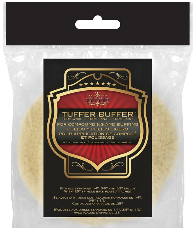 Sm Arnold 0055 Buffing Pad, 5-1/2 in Dia, 1 in Thick, 1/4 in Arbor, Twisted 4-Ply Yarn