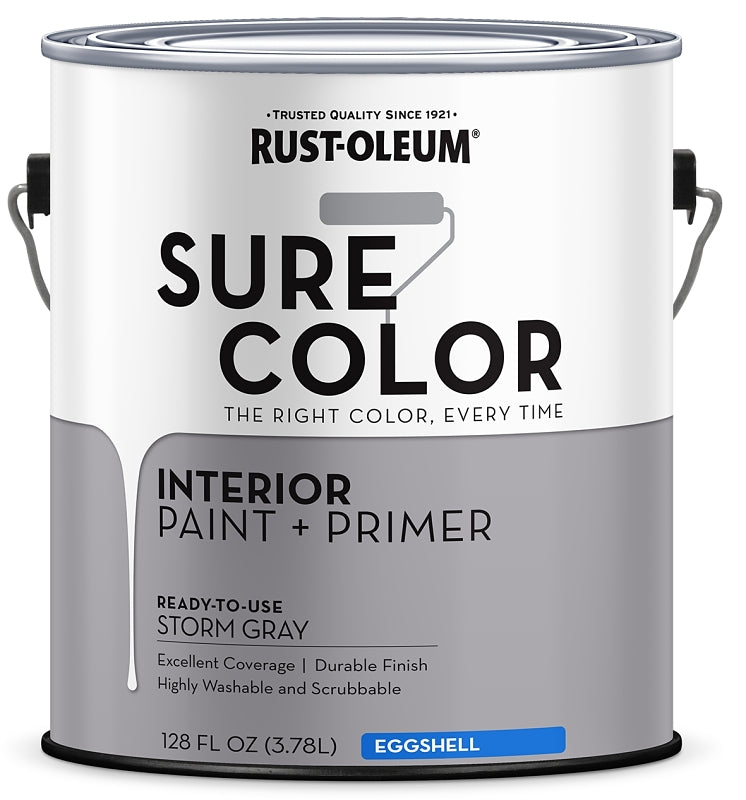 Rust-Oleum Sure Color 380224 Interior Wall Paint, Eggshell, Storm Gray, 1 gal, Can, 400 sq-ft Coverage Area