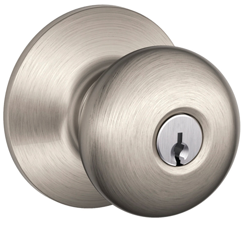 Schlage Plymouth Series F51A VPLY619 Entry Knob, Knob Handle, Satin Nickel, Metal, C Keyway, Residential, 2 Grade