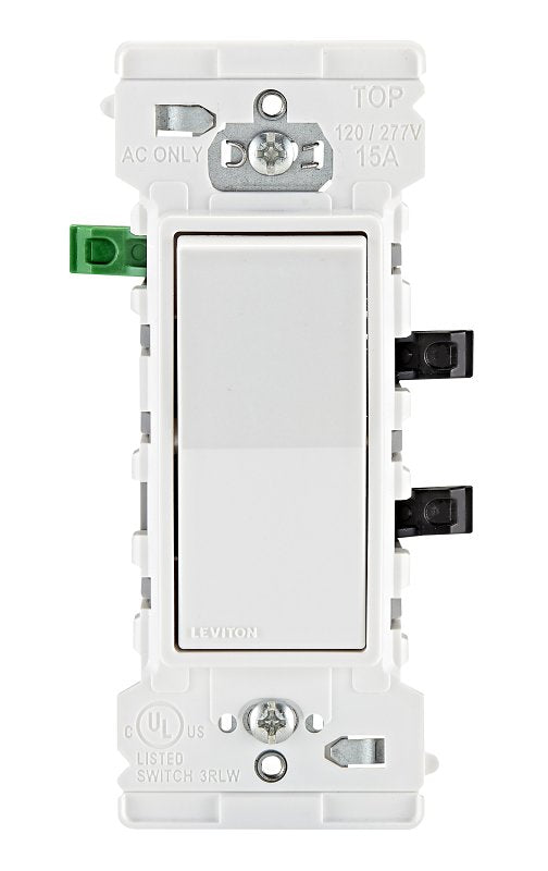 Decora Edge Series E5601-0MW Residential-Grade Rocker Switch, 15 A, 120/277 VAC, Side Lever Terminal, White