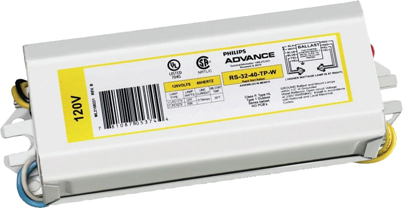 Philips Advance Magnetic NPF Series RLCS140TPWI Magnetic Ballast, 120 V, 28 W, 2-Lamp