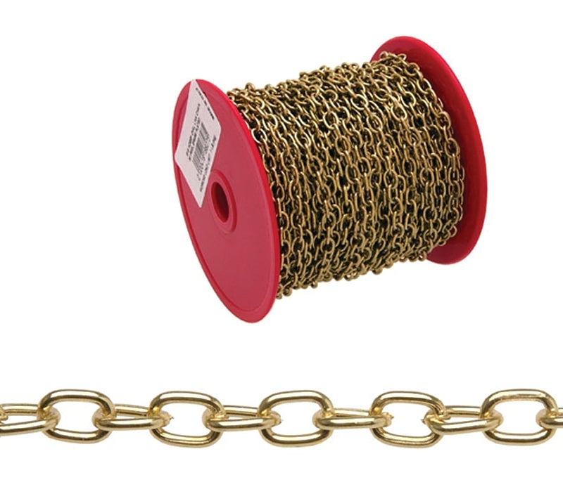 Campbell 0711917 Decorator Chain, #19, 82 ft L, 3 lb Working Load, Oval Link, Steel, Brass