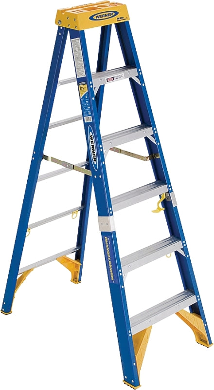 WERNER Old Blue OBEL06 Step Ladder, 10 ft Max Reach H, 5-Step, 375 lb, Type IAA Duty Rating, 3 in D Step, Fiberglass