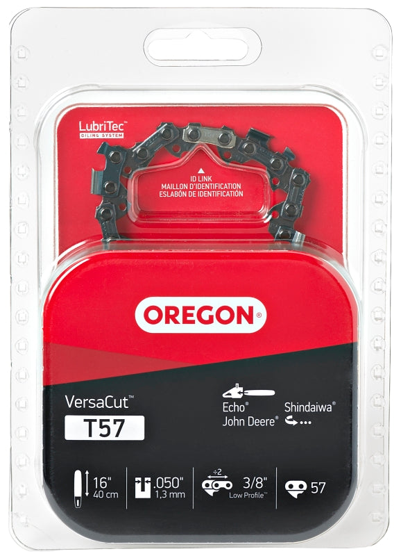 Oregon VersaCut T57 Chainsaw Chain, 16 in L Bar, 0.05 Gauge, 3/8 in TPI/Pitch, 57-Link